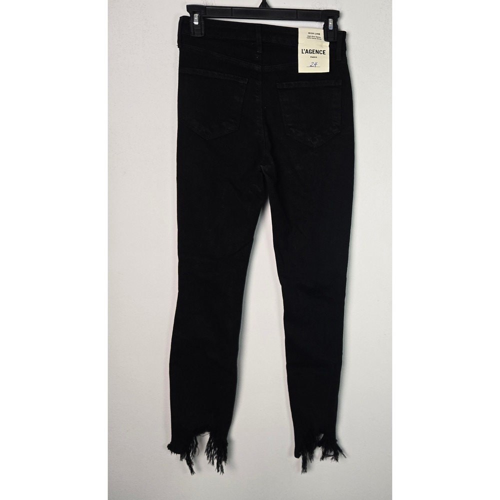 L'AGENCE High Line High Rise Skinny Black Jeans Size 24 Distressed Fray Hem‎ - Picture 2 of 9